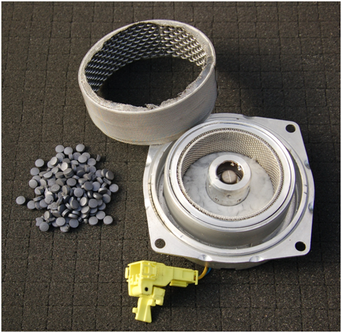 Drivers side Sodium Azide inflator cutaway