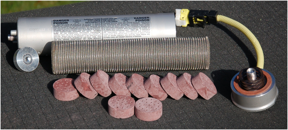 Passenger side Sodium Azide inflator cutaway