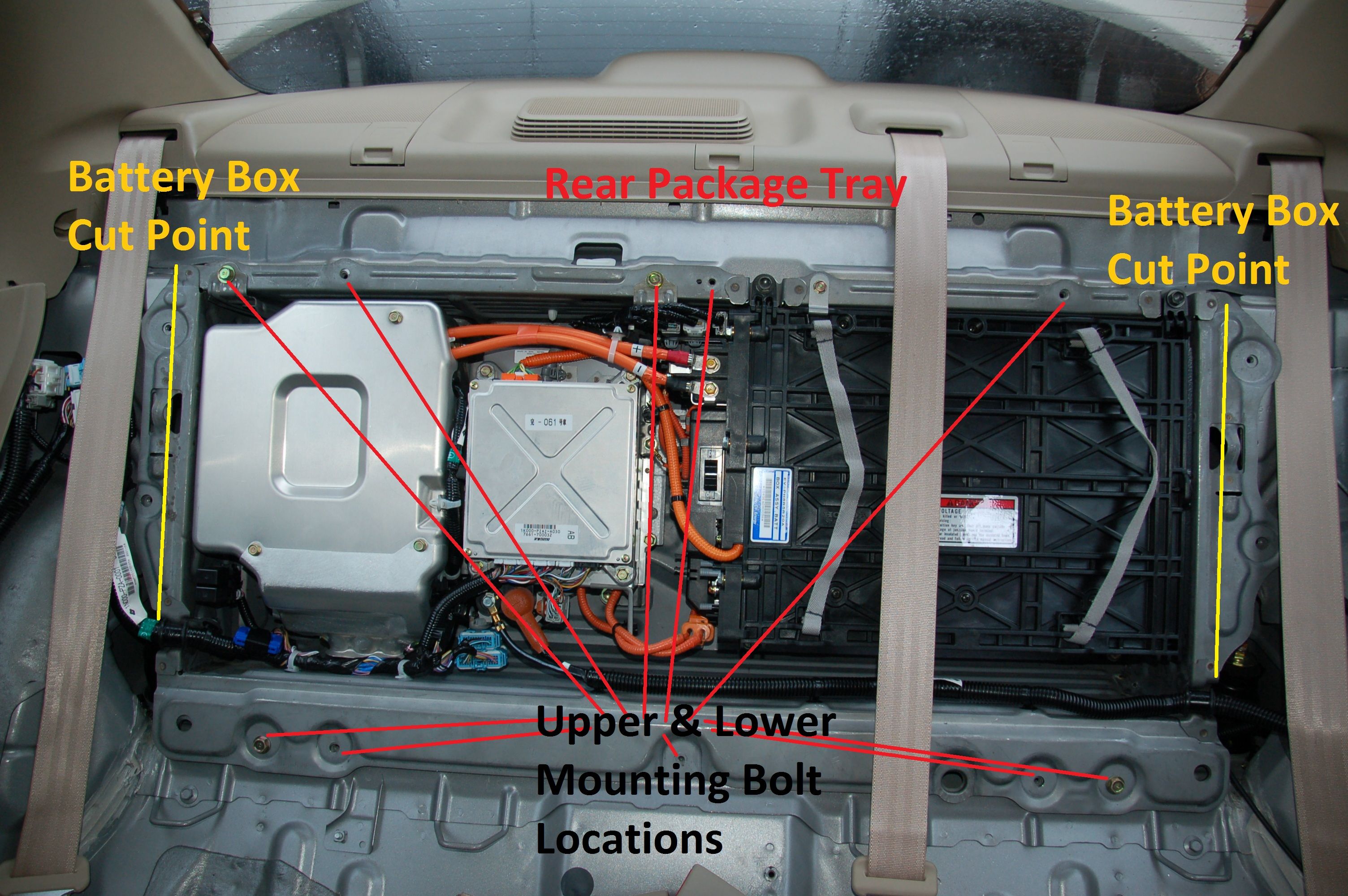 Honda Civic trunk with mount and cut points annotated